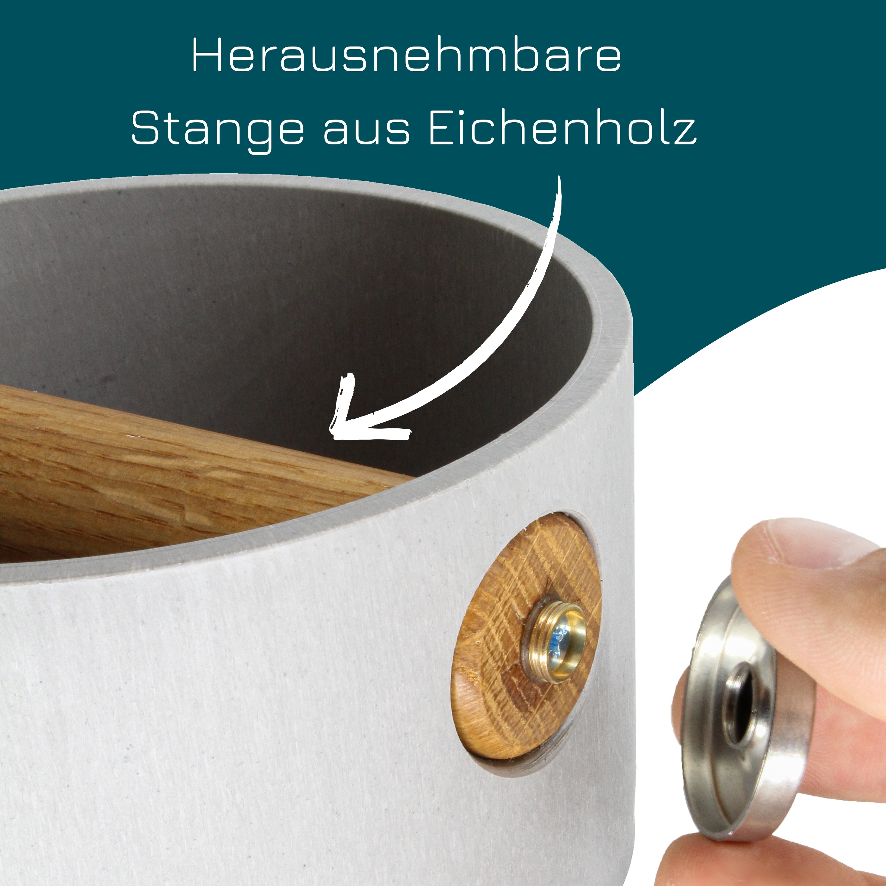 Ausklopfbehälter mit Abschlagstange aus massivem Eichenholz