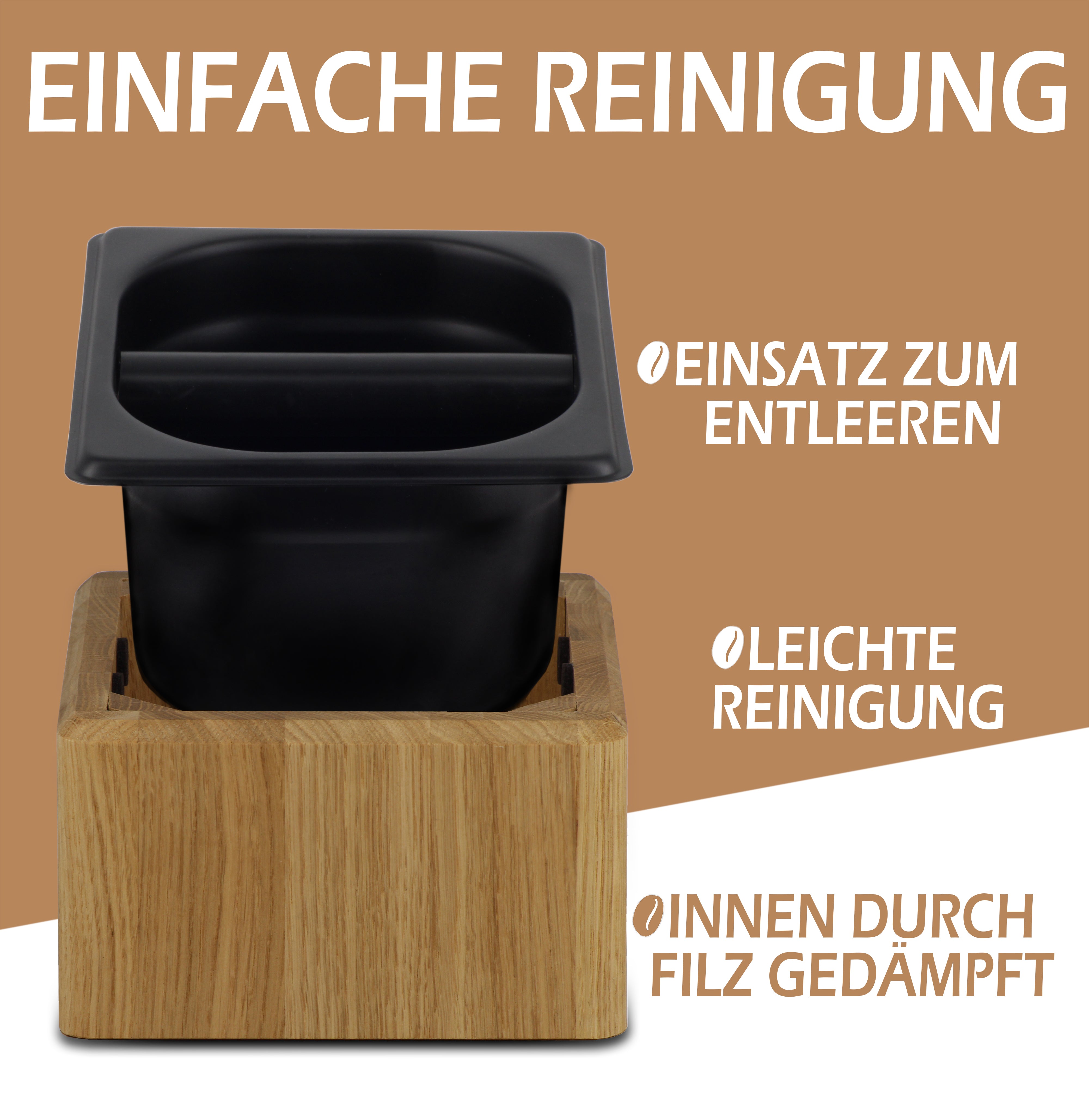 Ausklopfbehälter aus Eiche mit Edelstahleinsatz für Siebträger
